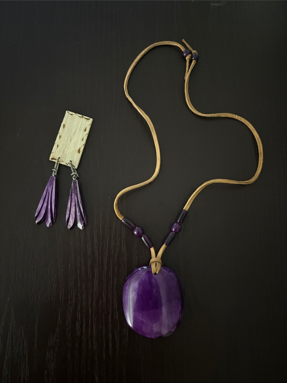Purple Stone Pendant Necklace with Matching Earrings - Women Jewelry